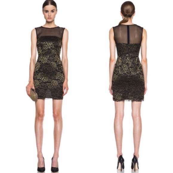 Diane von Furstenberg || Nisha Lace Mini Dress Black Gold 10 - Picture 2 of 11